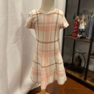 Max Studio Cream Plaid Knit Dress with Peach Accents - Kids